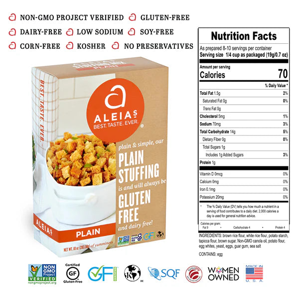 Aleias Gluten Free Plain Stuffing, 10 oz