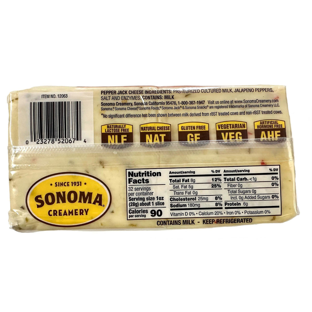 Sonoma Creamery Sliced Hot Pepper Jack Cheese, Mild, 2 lbs