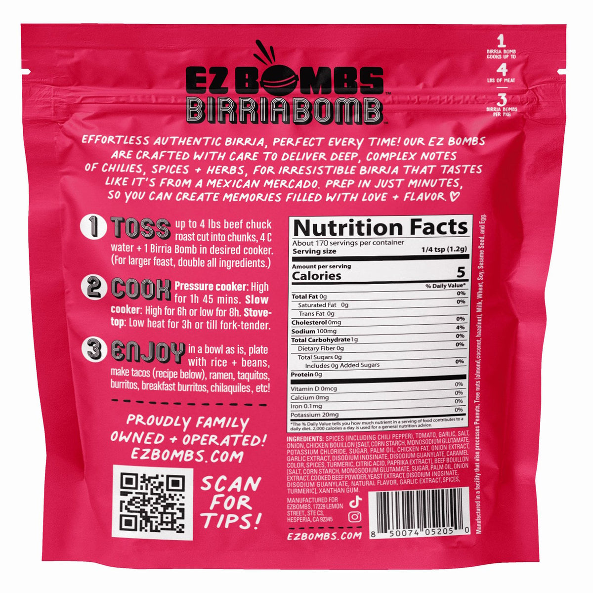 EZ Bombs Birria Bombs 3 Count, 7.2 oz