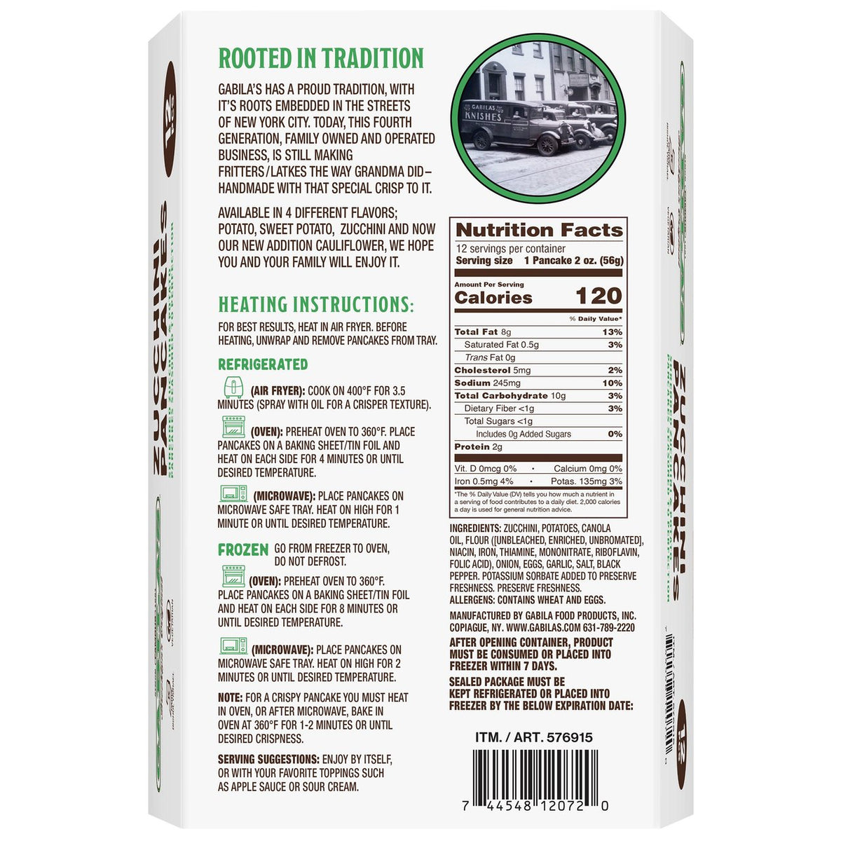 Gabila's Zucchini Pancakes, 2 oz, 12-count