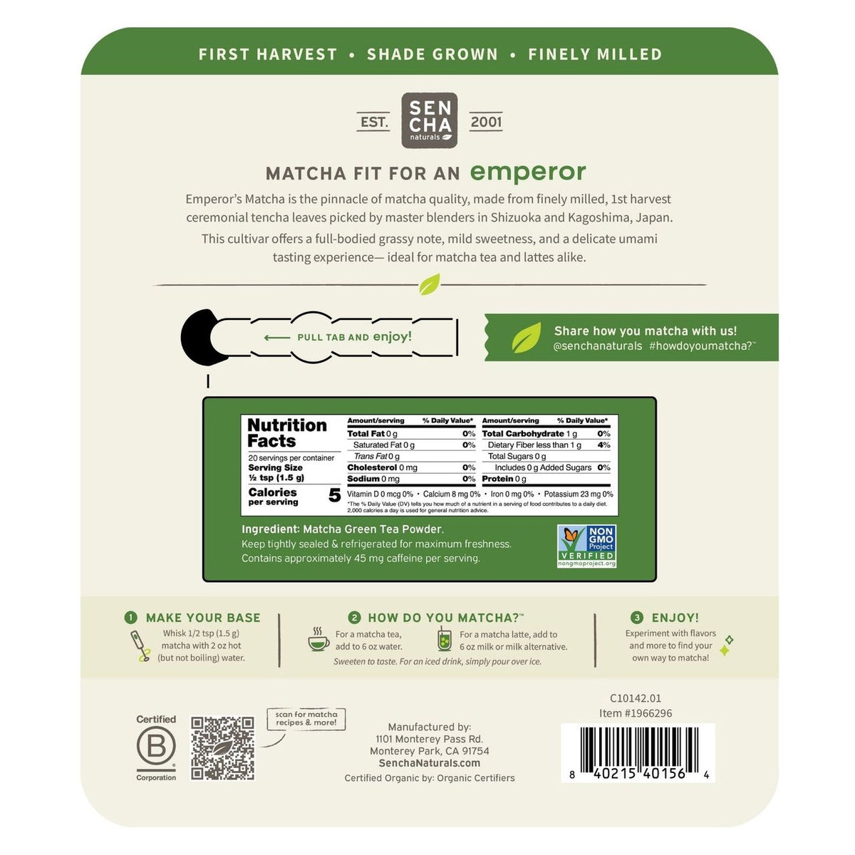Sencha Naturals Ceremonial Matcha 2 X 1. 06 oz