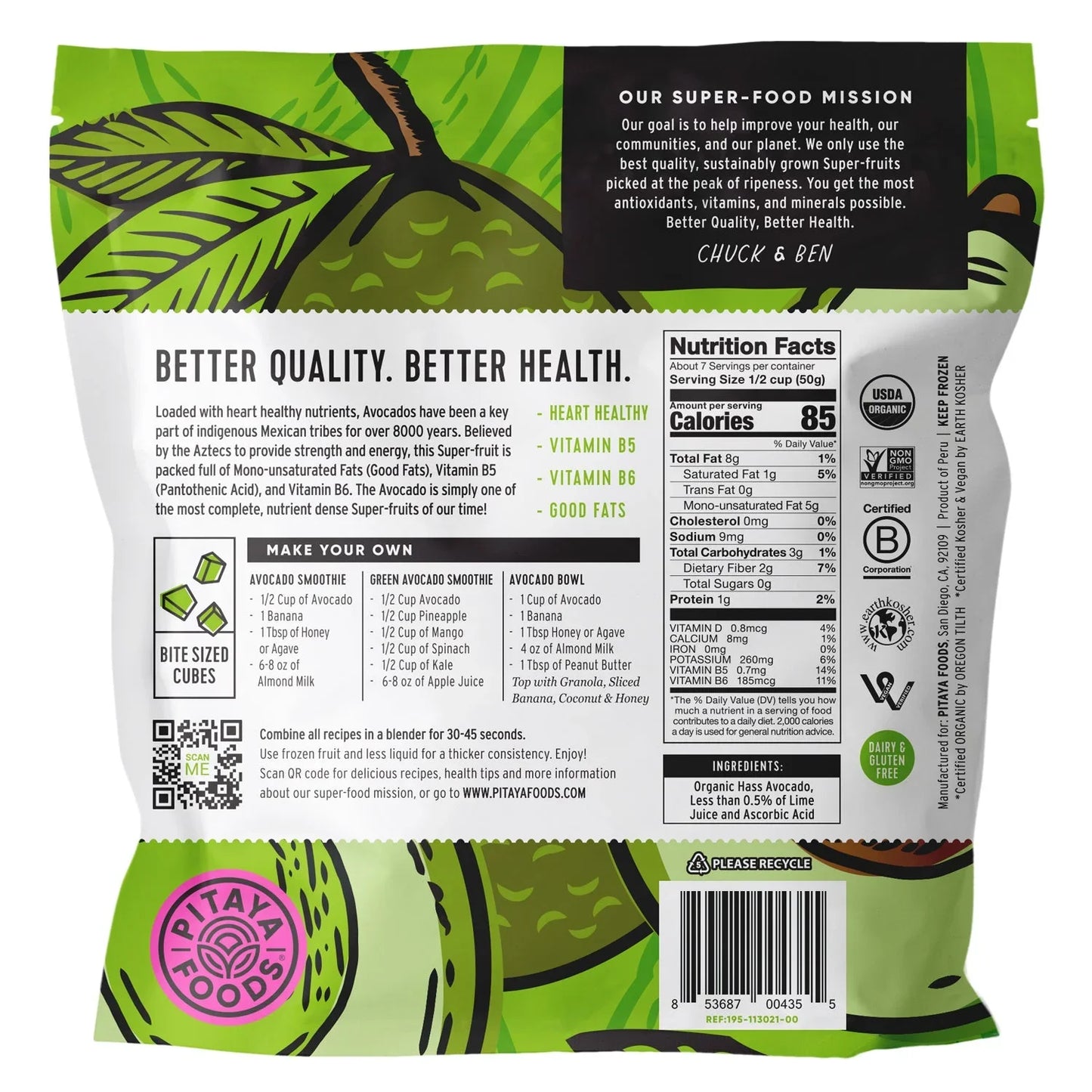Pitaya Foods Organic Frozen Avocado Bite Sized Pieces, 12 oz
