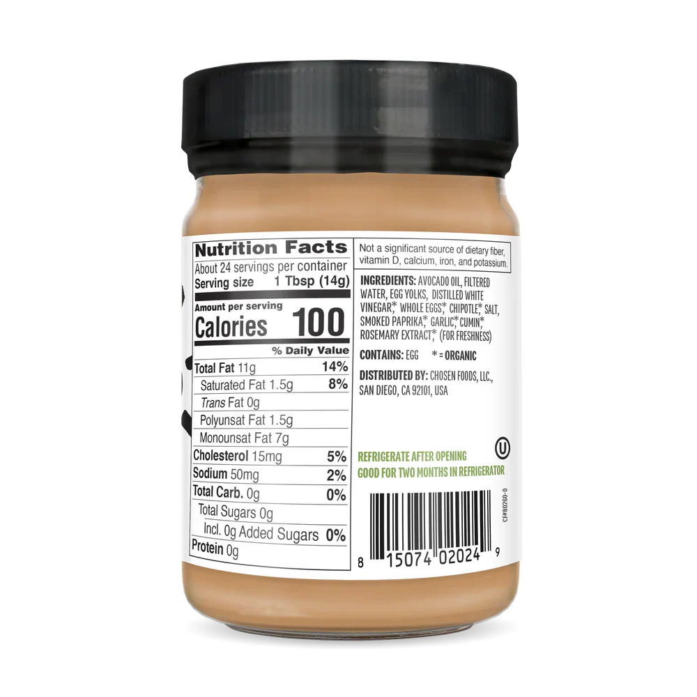 Chosen Foods Chipotle Mayo Made w/ Avocado Oil 12 oz