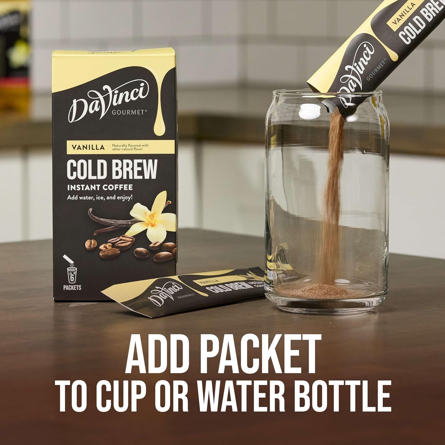 DaVinci Gourmet Slightly Sweet Cold Brew Stick Pack, Instant Coffee Powder, 6 Count