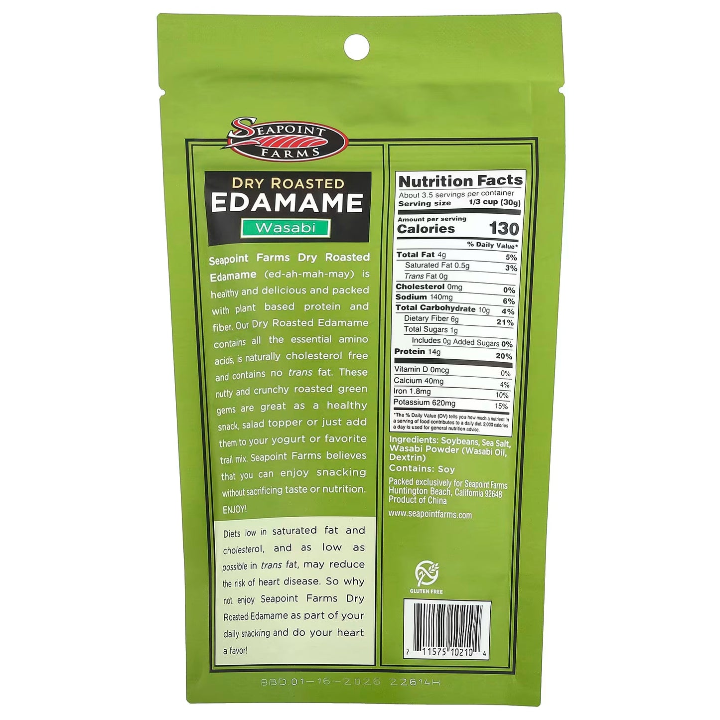 Seapoint Farms Dry Roasted Edamame Wasabi, 3.5 oz