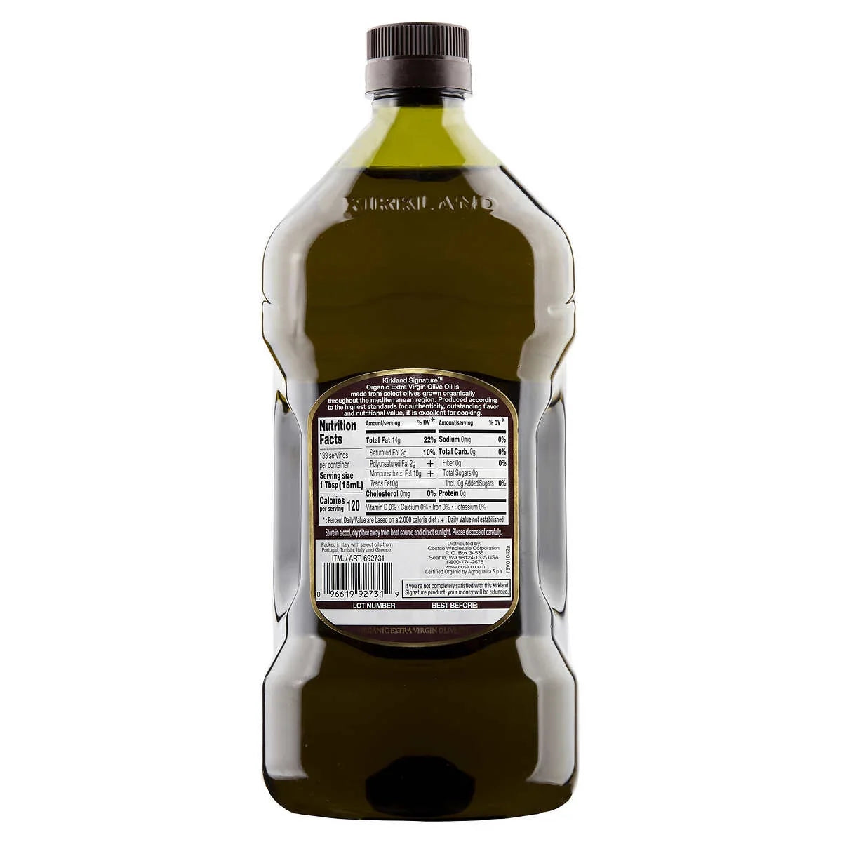 Kirkland Organic Extra Virgin Olive Oil, 2 L