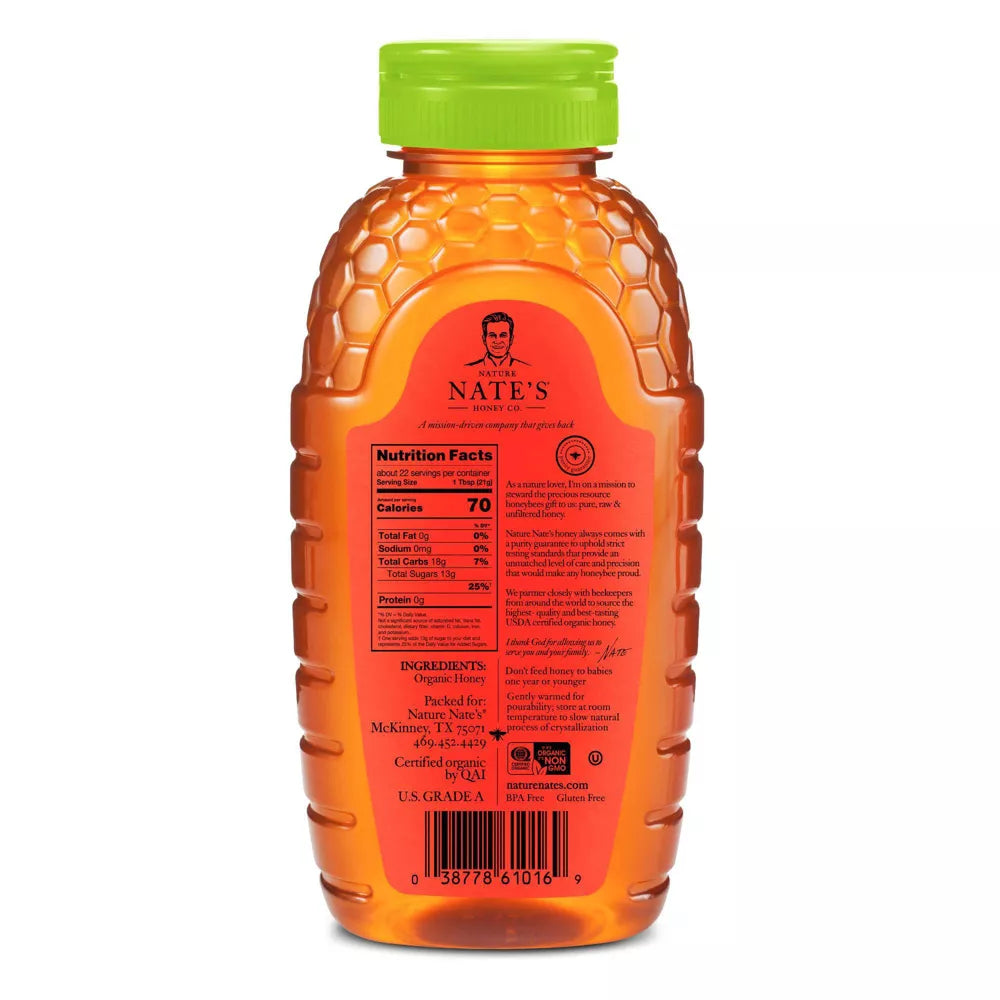 Nature Nate's 100% Pure Organic Raw Unfiltered Honey, 16 oz