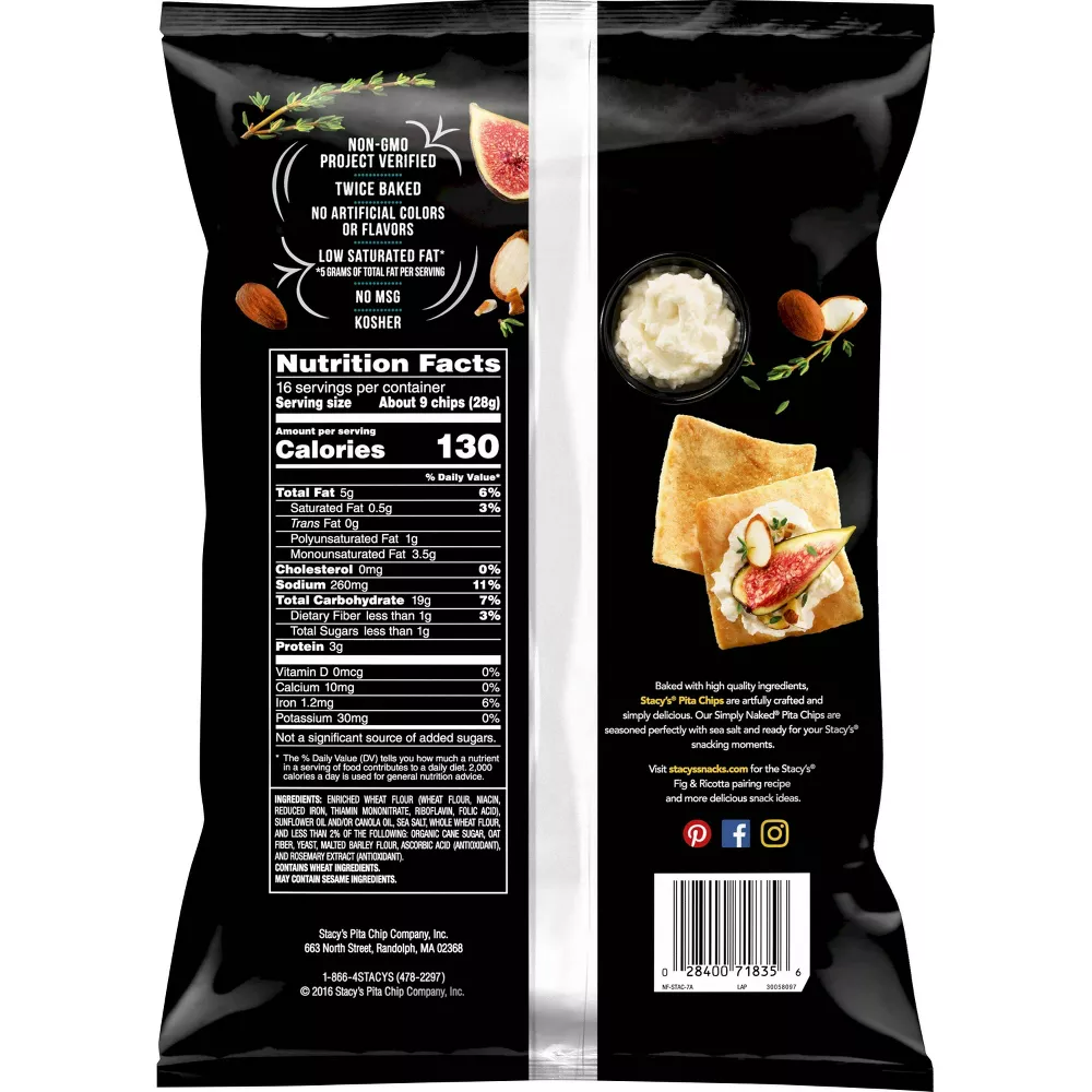 Stacy's Simply Naked Sharing Size Pita Chips, 16 oz