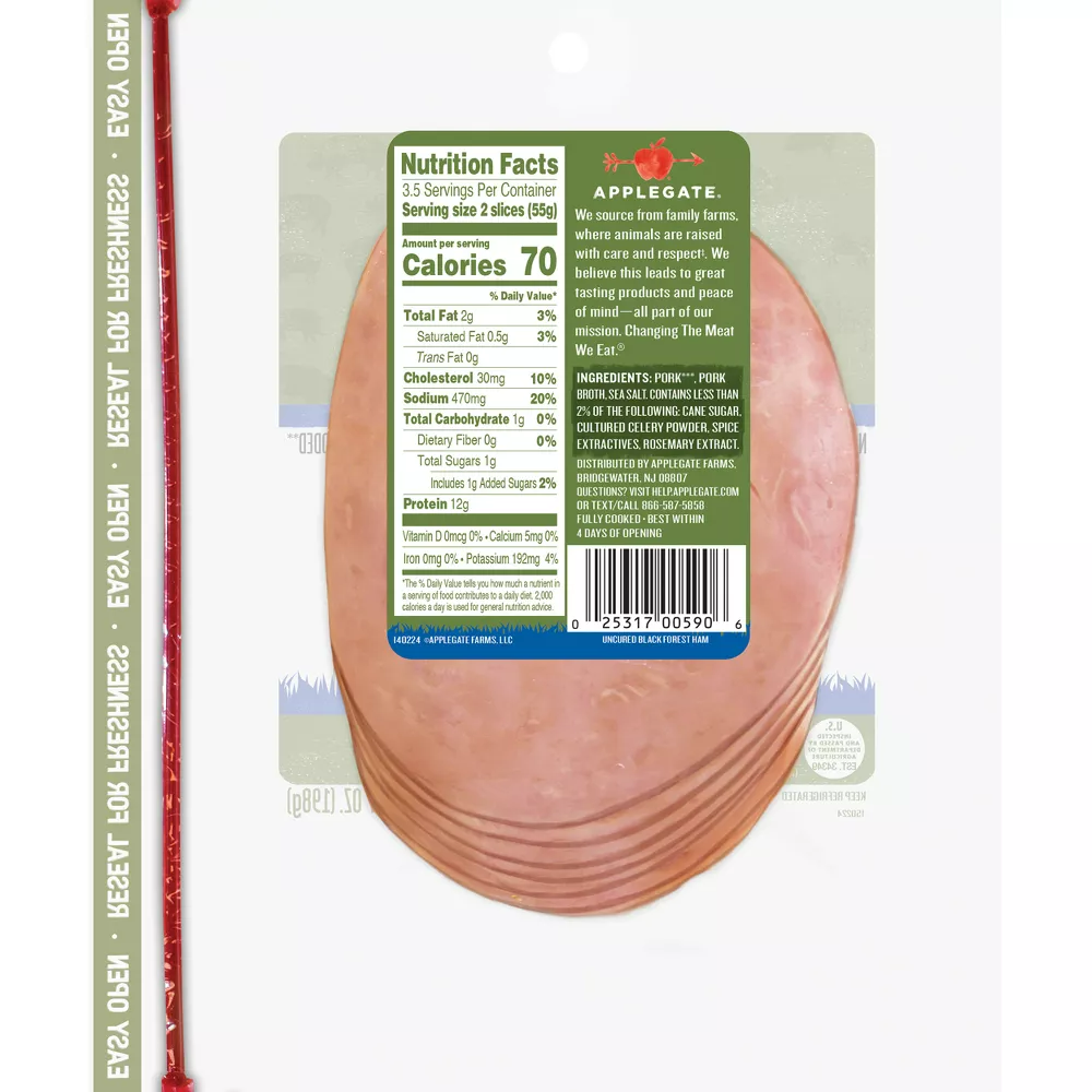 Applegate Sliced Black Forest Ham, 7 oz