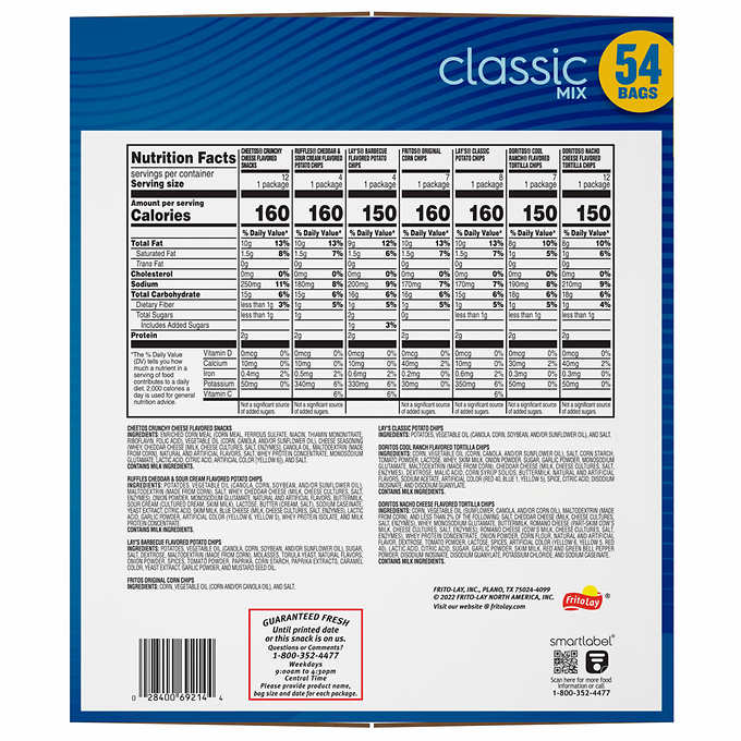 Frito Lay Classic Mix Variety Pack 54 ct, 1 oz