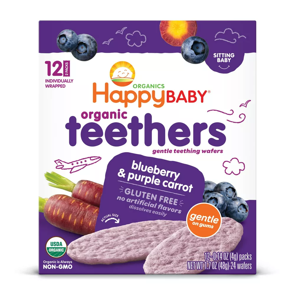HappyBaby Blueberry & Purple Carrot Organic Teethers, 12 Count