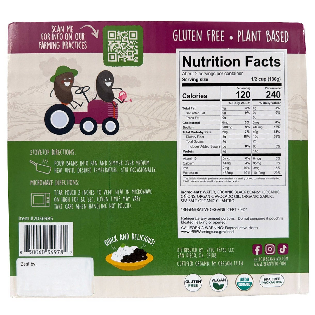 BeanVIVO Organic Seasoned Black Beans, 6 x 10 oz