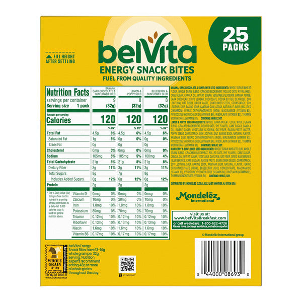 belVita Energy Snack Bites Variety Pack, 25-count