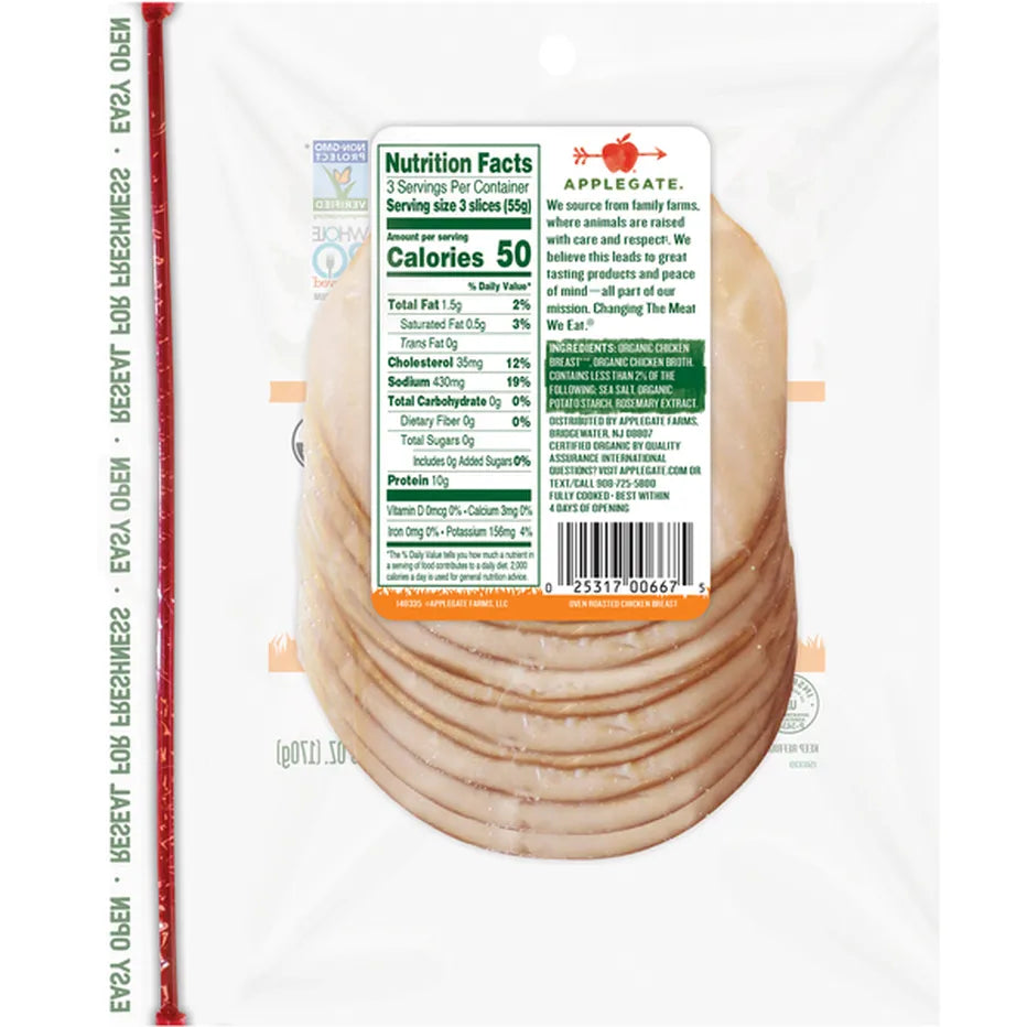 Applegate Organic Sliced Oven Roasted Chicken Breast, 6 oz