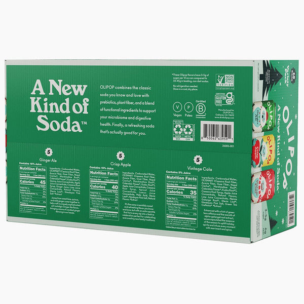 Olipop Prebiotic Soda, Holiday Variety Pack, 12 fl oz, 15 ct