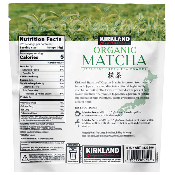 Kirkland Signature Organic Matcha Green Tea Powder, 12 oz