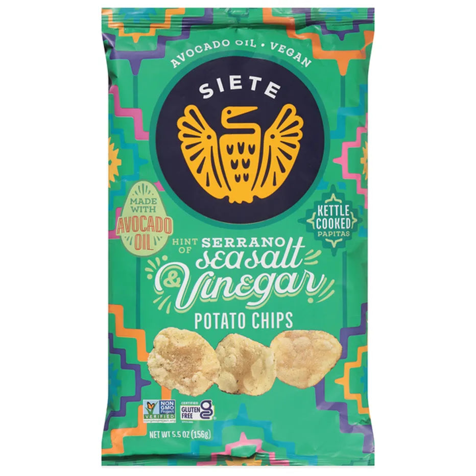 Siete Hint of Serrano Sea Salt & Vinegar Kettle Cooked Potato Chips, 5.5 oz