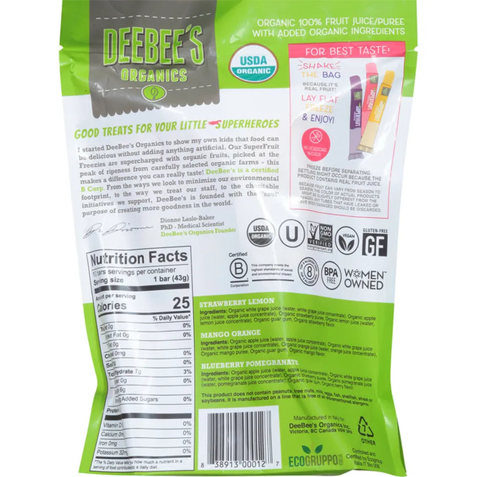 Deebee's Organics Classic SuperFruit Freezie Pops, 10 Count