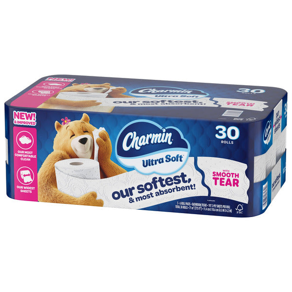 Charmin Ultra Soft Bath Tissue, 2-Ply, 4.5'' x 4.2'', 197 Sheets, 30 ct