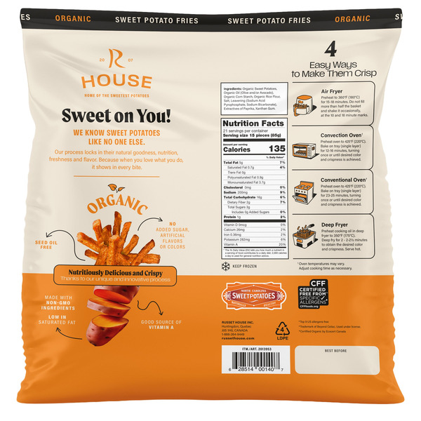 Russet House Straight Cut Sweet Potato Fries, 5 lbs