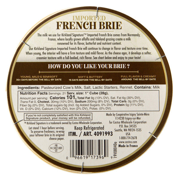 Kirkland Signature Imported French Brie, 1.32 lbs