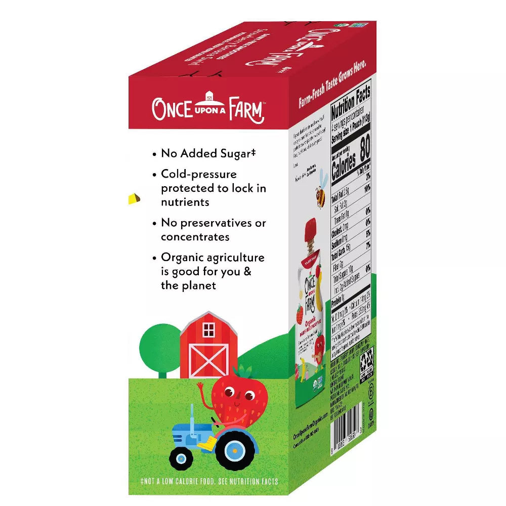 Once Upon a Farm Strawberry Banana Swirl Organic Dairy-Free Kids' Smoothie, 4 Count