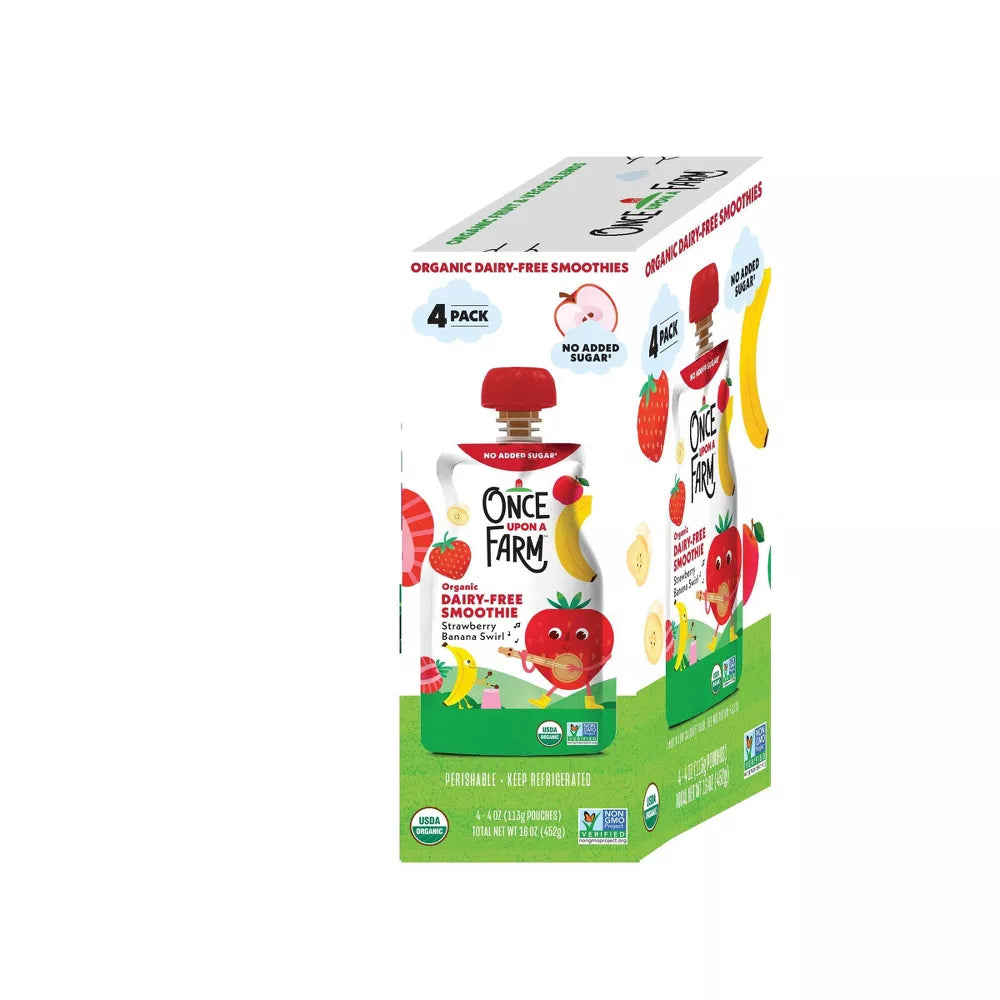 Once Upon a Farm Strawberry Banana Swirl Organic Dairy-Free Kids' Smoothie, 4 Count