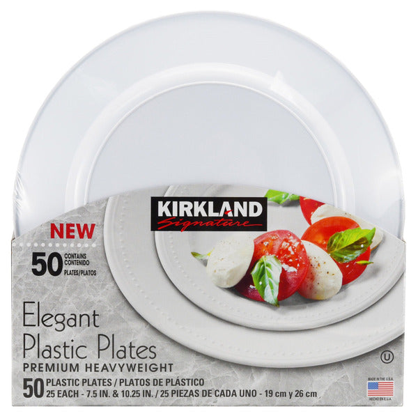 Kirkland Signature Elegant Plastic Plates, Variety Pack, White, 50-count