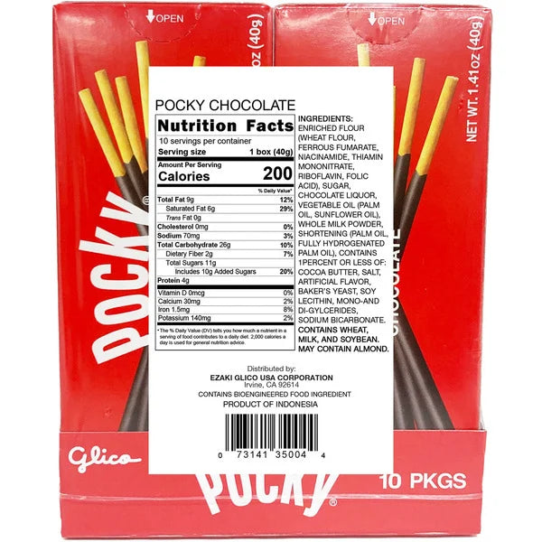 Pocky Cream Covered Biscuit Sticks, Chocolate, 1.41 oz, 10 ct