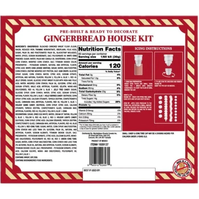 Pre-Built Gingerbread House Kit Ready to Decorate Christmas Holiday Fun 62.8 oz