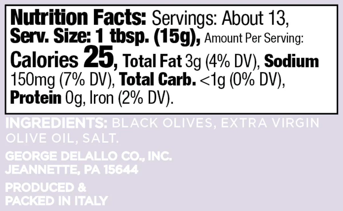 Delallo Black Olive Tapenade, 6.7 oz