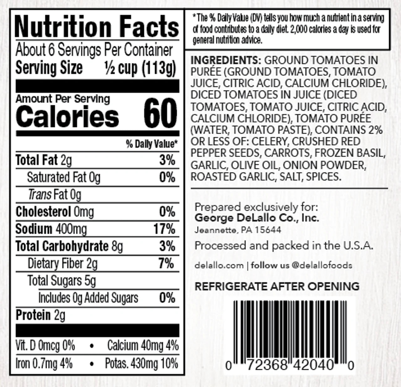Delallo Arrabbiata Sauce, 24 oz