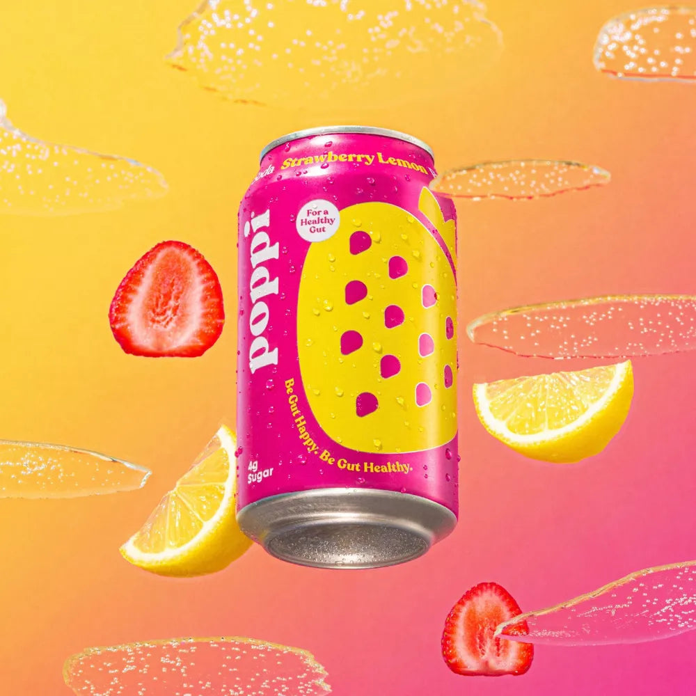 Poppi Strawberry Lemon Prebiotic Soda, 4 Count