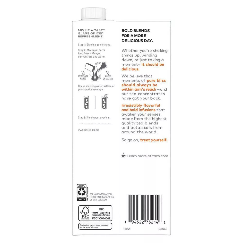 Tazo Iced Peach Mango Herbal Tea Concentrate, 32 fl oz