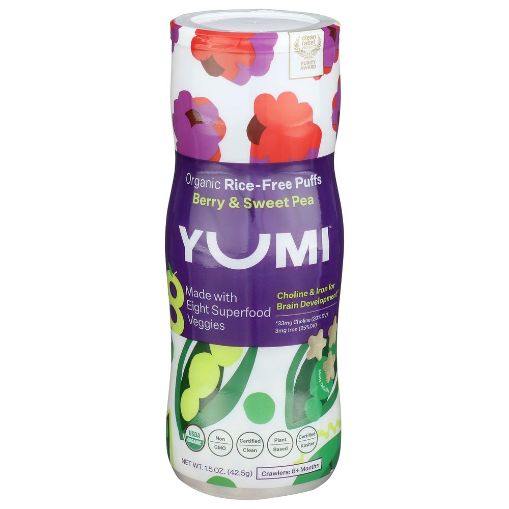 Yumi Organic Berry Sweet Pea Rice Free Puffs, 1.5 oz