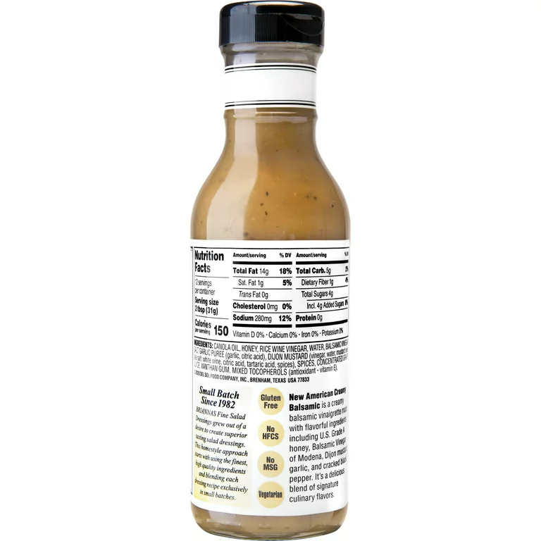 BRIANNAS Home Style New American Creamy Balsamic Salad Dressings, Gluten-Free, 12 fl oz