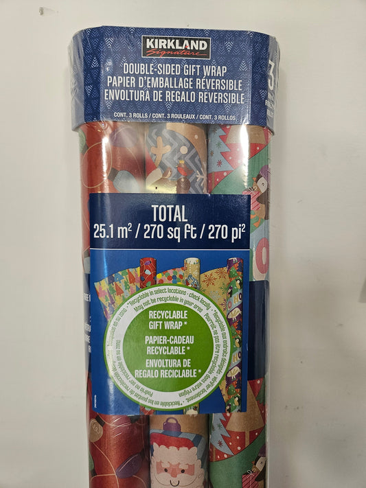 Kirkland Double Sided Gift Wrap 3 Rolls 270sq ft
