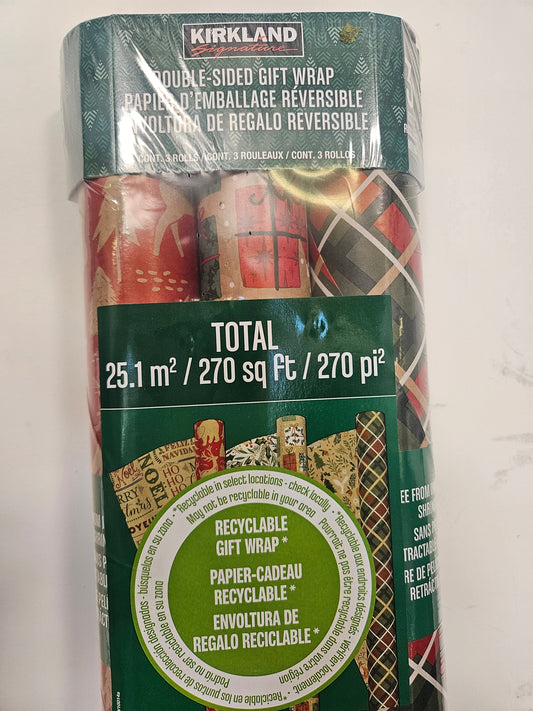 Kirkland Double Sided Gift Wrap 3 Rolls 270 sq ft