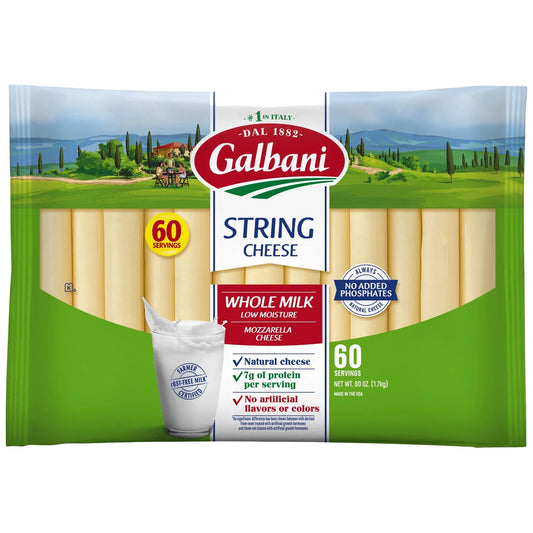 Galbani Whole Milk Mozzarella String Cheese, 1 oz, 60 ct