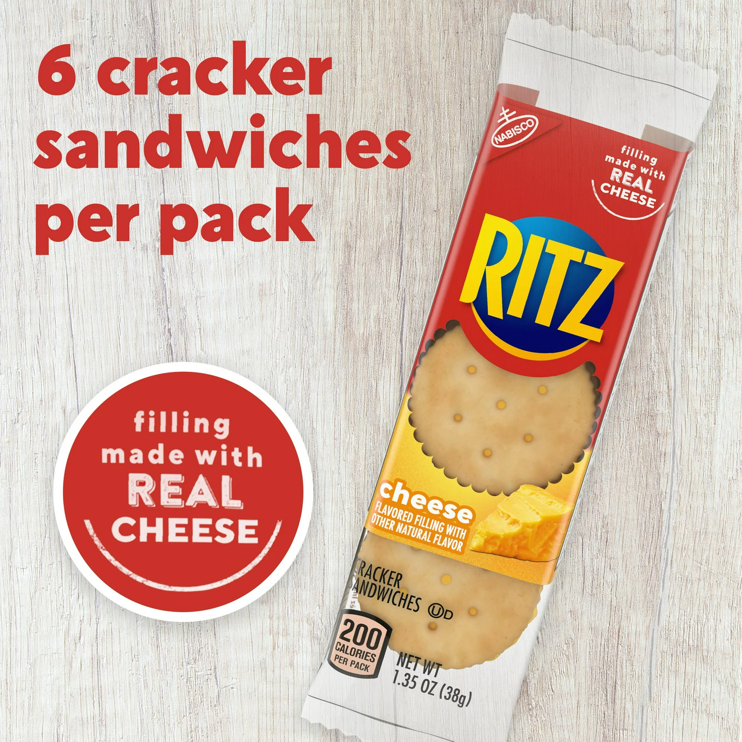 RITZ Cheese Sandwich Crackers, 8 - 1.35 oz Packs