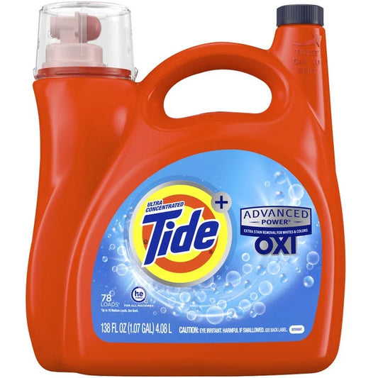 Tide Liquid Laundry Detergent, Advanced Power with OXI, Ultra Concentrated, HE Compatible, Original, 138 fl oz, 78 Loads