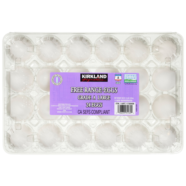 Kirkland Signature Large Eggs, Free Range, 24 ct