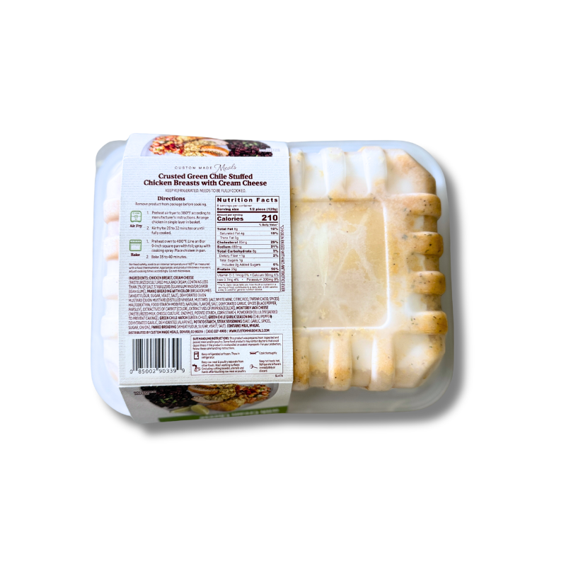 Custom Made Meals Crusted Green Chile Stuffed Chicken Breasts with Cream Cheese, 18.20 oz, 2-count