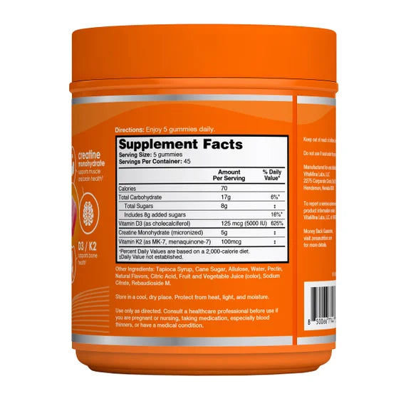 Zena Creatine Monohydrate + D3/K2 Gummies, 225-count