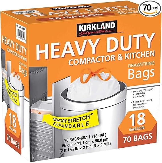 Kirkland Signature Compactor & Kitchen Bags 18 Gallon, 70 ct
