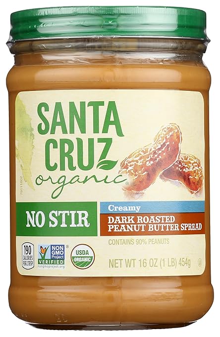 Santa Cruz Organic No Stir Dark Roasted Creamy Peanut Butter, 16 oz