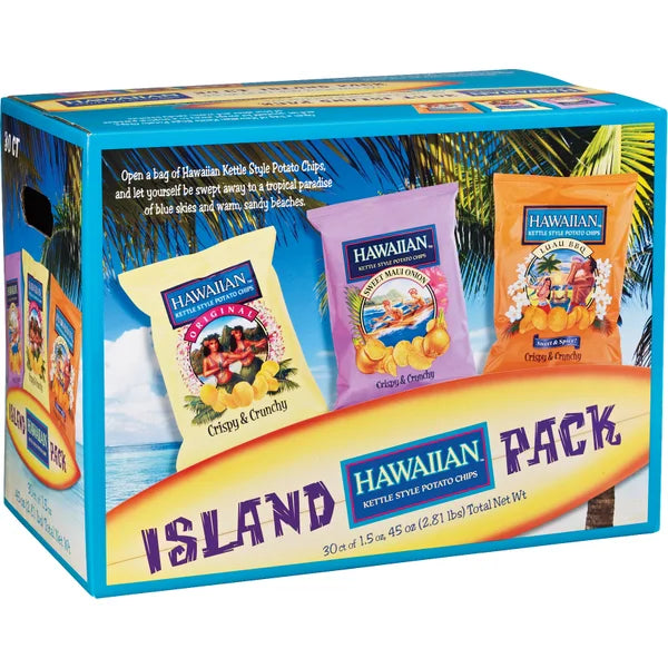 Hawaiian Kettle Style Island Variety Potato Chips 30 ct, 1.5 oz