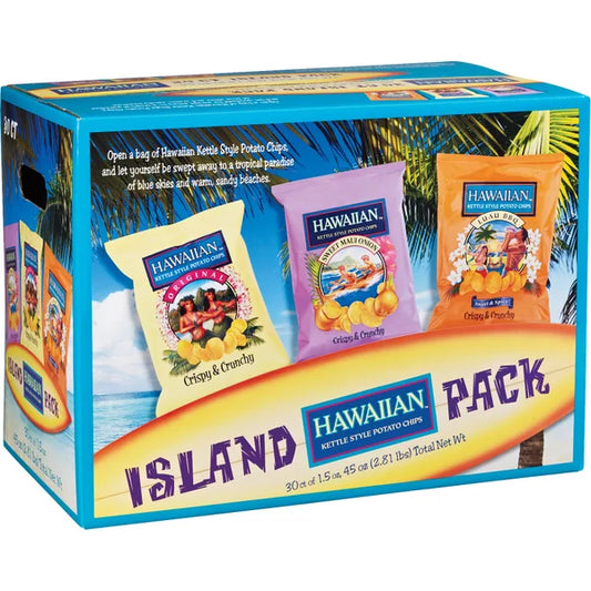 Hawaiian Kettle Style Island Variety Potato Chips 30 ct, 1.5 oz