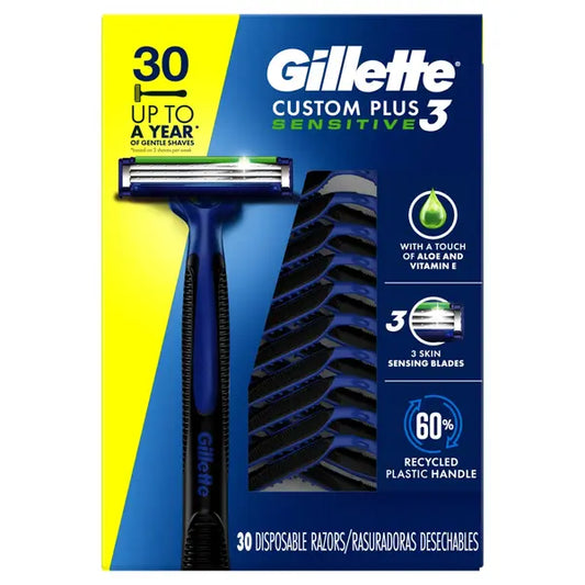 Gillette Custom Plus3 Disposable Razors Sensitive, 30 Count