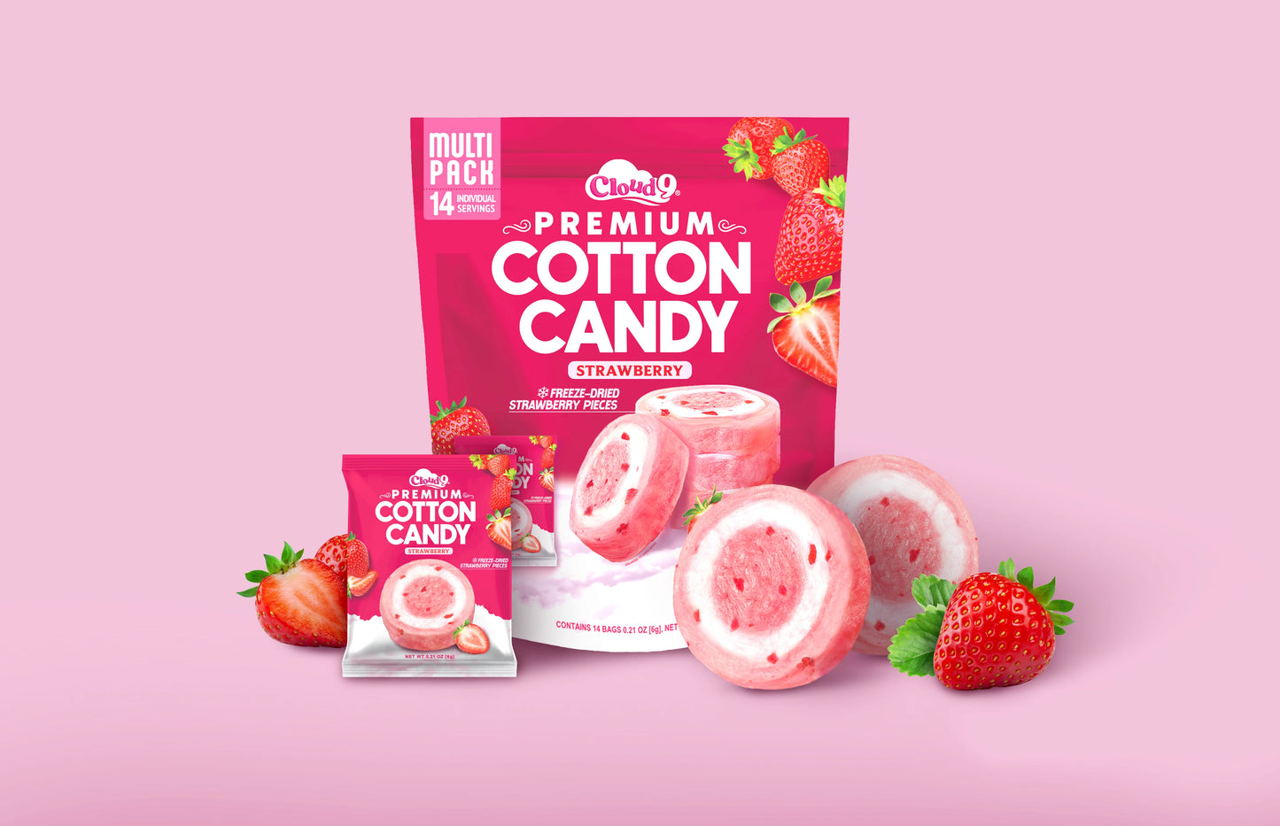 Cloud 9 Premium Cotton Candy Freeze Dried Strawberry Pieces